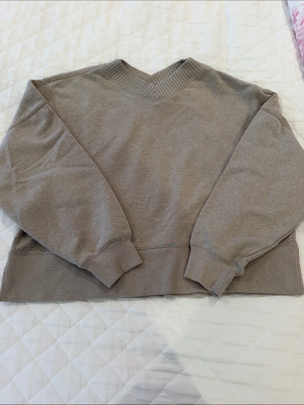 aerie Taupe V-Neck Pullover Hoodie